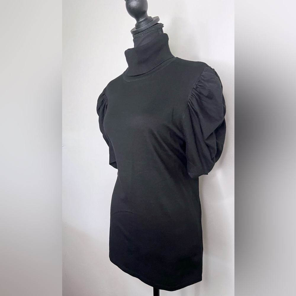 80 Park Black Puff Sleeve Turtleneck Sweater
